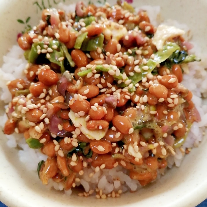 納豆の食べ方-酒粕&ごましば高菜♪